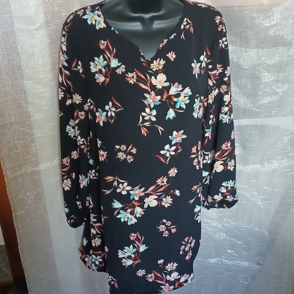 EUC TIANA B BLACK FLORAL DESIGN DRESS, Sz S